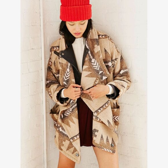 Free People x Capulet Wrap Blanket Coat Southwest Aztec Tan Brown XS - Picture 1 of 16